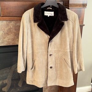 Vintage tan suede leather faux fur lined jacket coat western rustic rugged 42